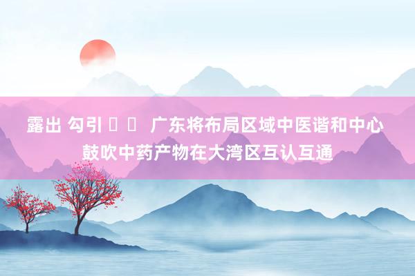 露出 勾引 		 广东将布局区域中医谐和中心 鼓吹中药产物在大湾区互认互通