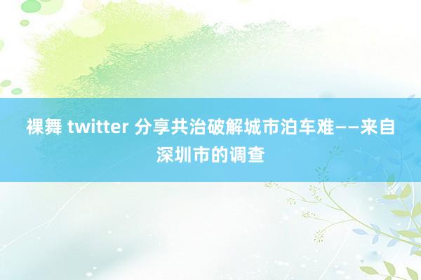 裸舞 twitter 分享共治破解城市泊车难——来自深圳市的调查